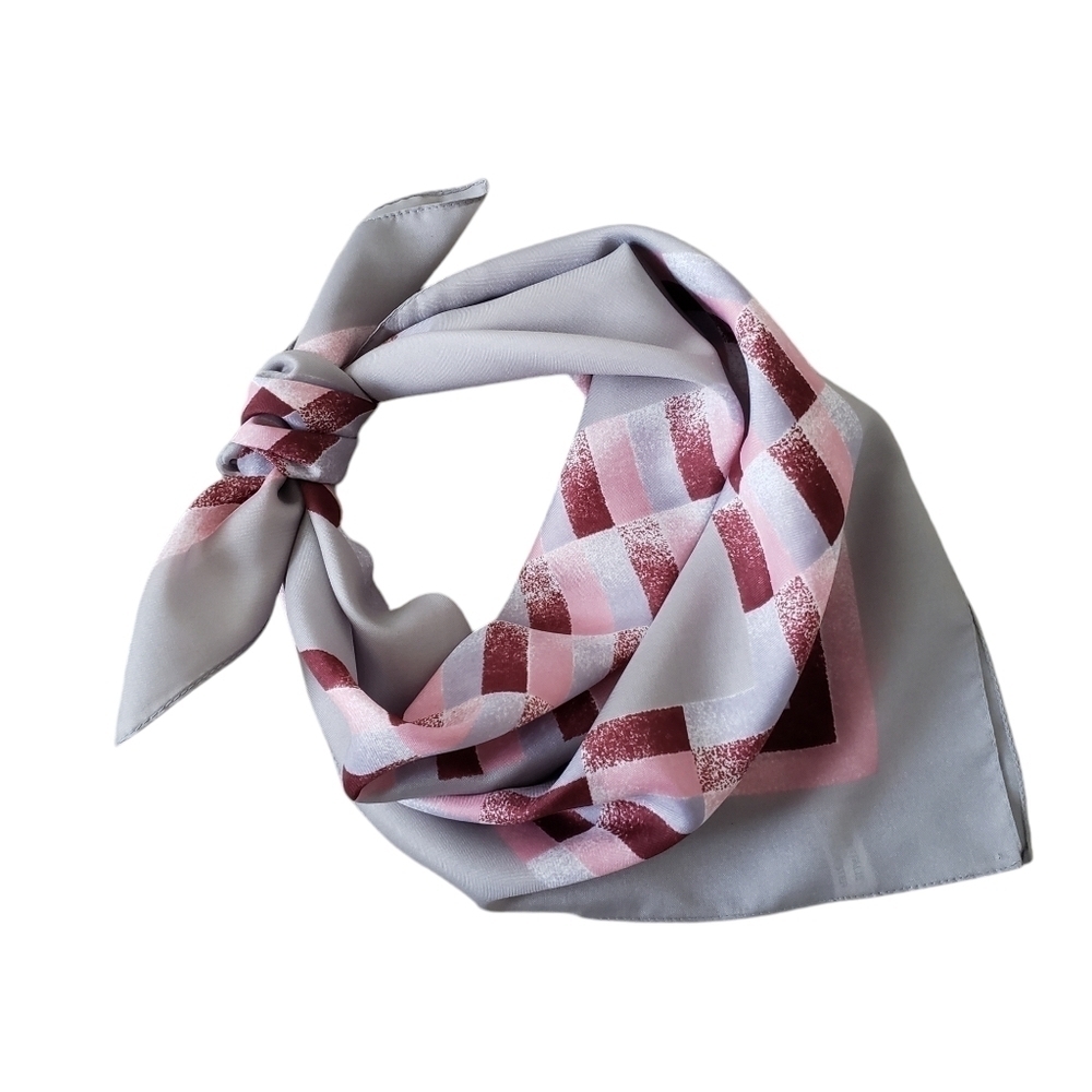 Vintage Italian Scarf Gray Burgundy Blue Pink With Geometric Design